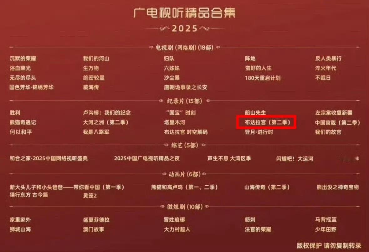 2025广电年鉴，赵丽颖担任旁白的纪录片布达拉宫第二季入选 