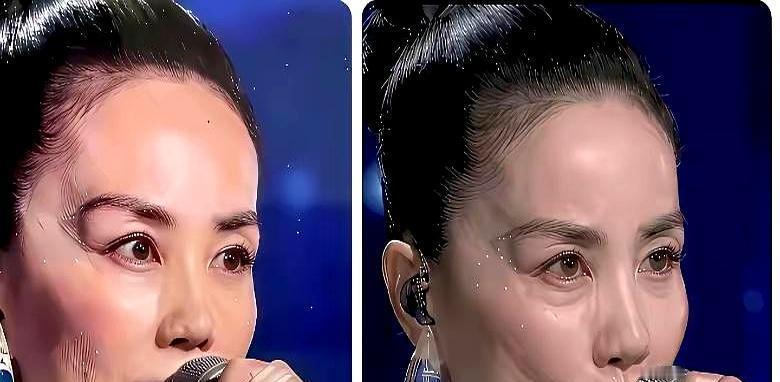 王菲春晚哭花妆了？
别猜，AI换脸失败。
特写拉近。
那是她36克重的透明亚克力