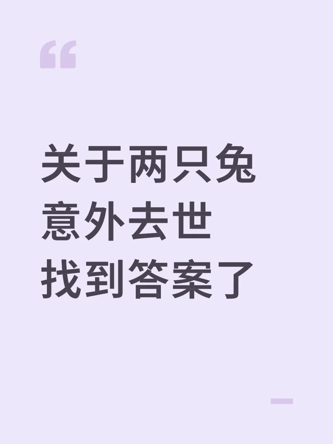 关于两只兔意外去世找到答案了