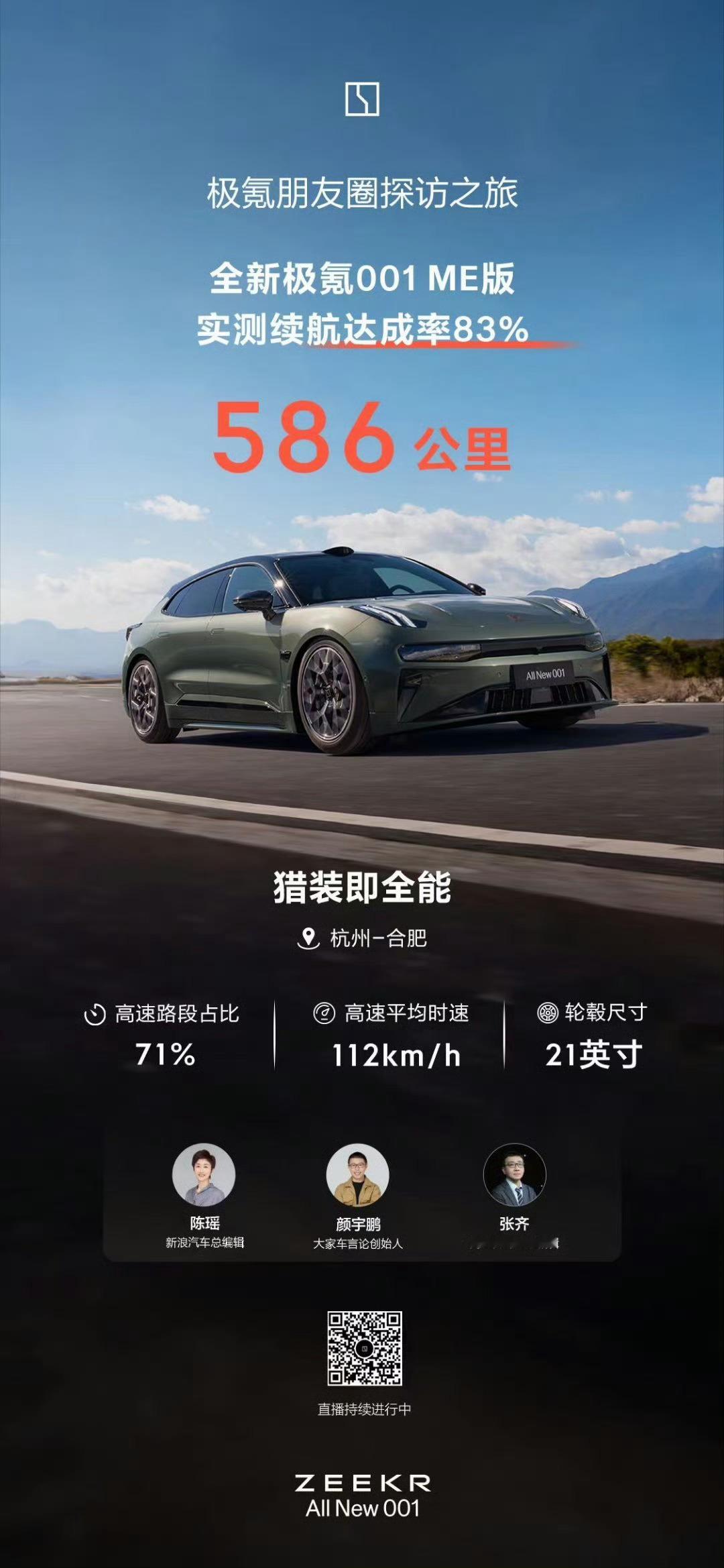 #极氪001实测续航超580公里#续航达成率83%～ 高速路段占比是71%，高速