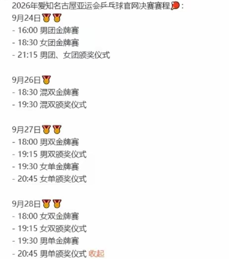 可以松口气了！
名古屋赛程出来了，可以为莎头松口气了。
这个赛程不算密集，中间有