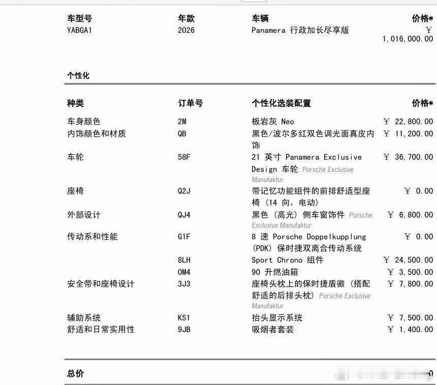 帕纳梅拉 行政加长 尽享版 板岩灰 指导价1138200元全款裸车  10226