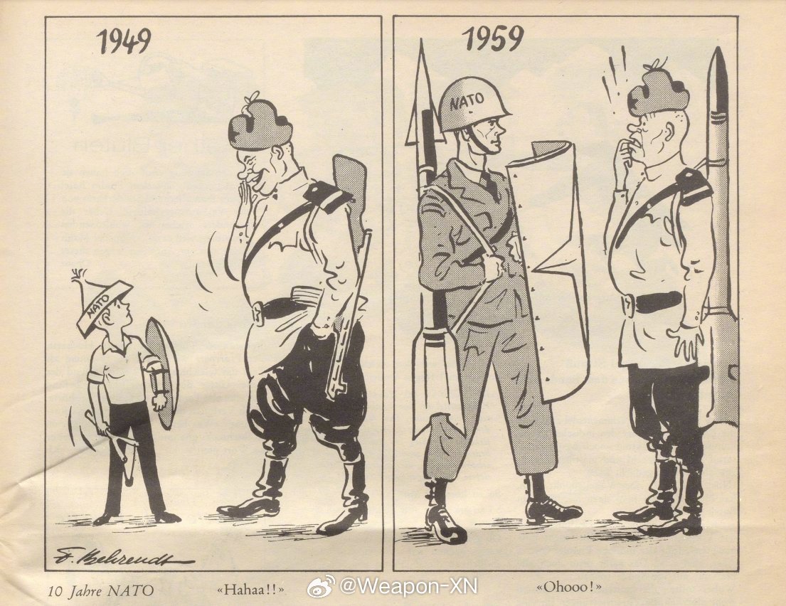 #照片中的历史[超话]# “北约成立 10 周年”——瑞士漫画（1959 年 5