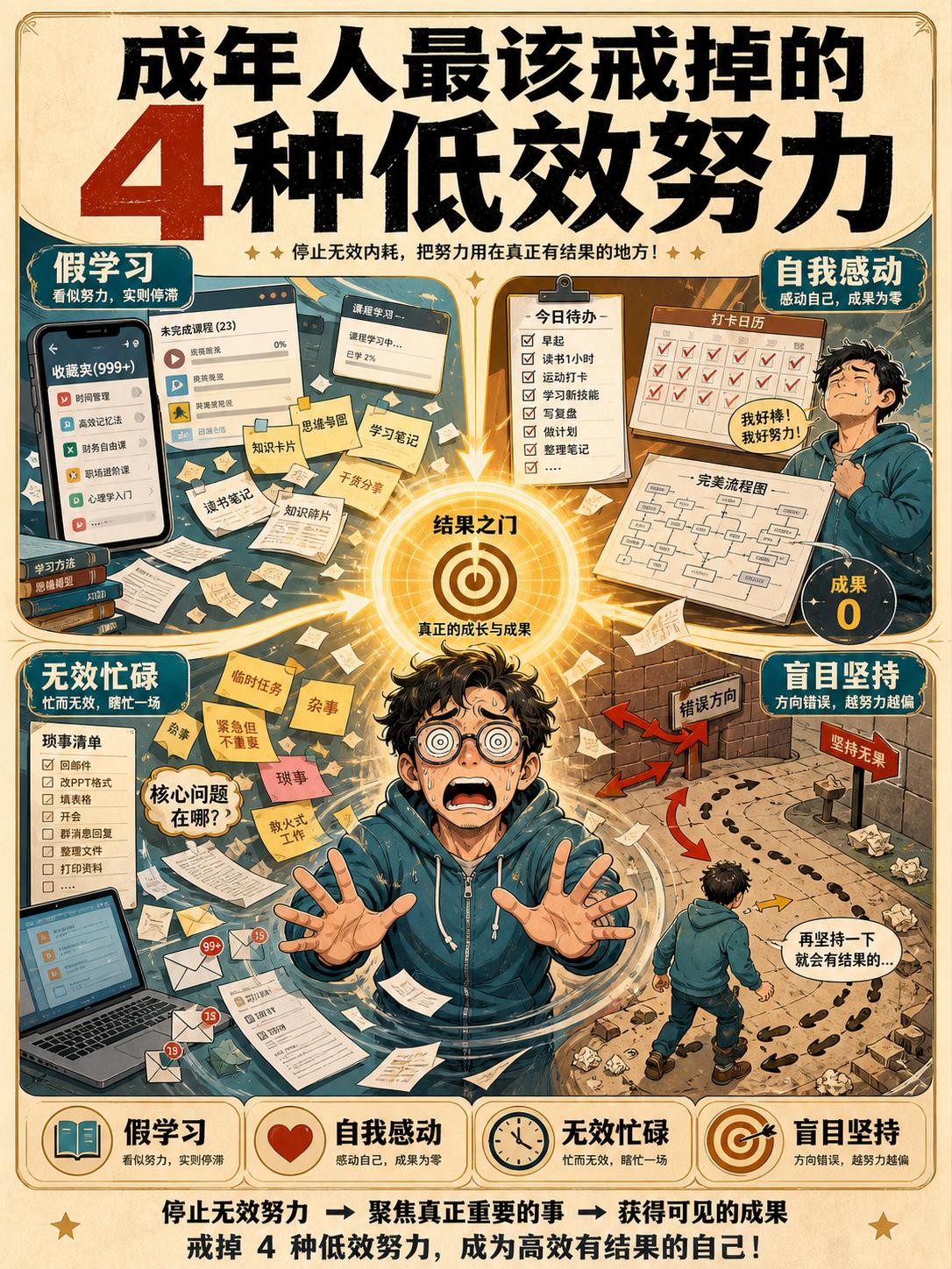 其实很多努力根本不值钱，都是低效的假努力。成年人最怕的，不是懒，而是把...