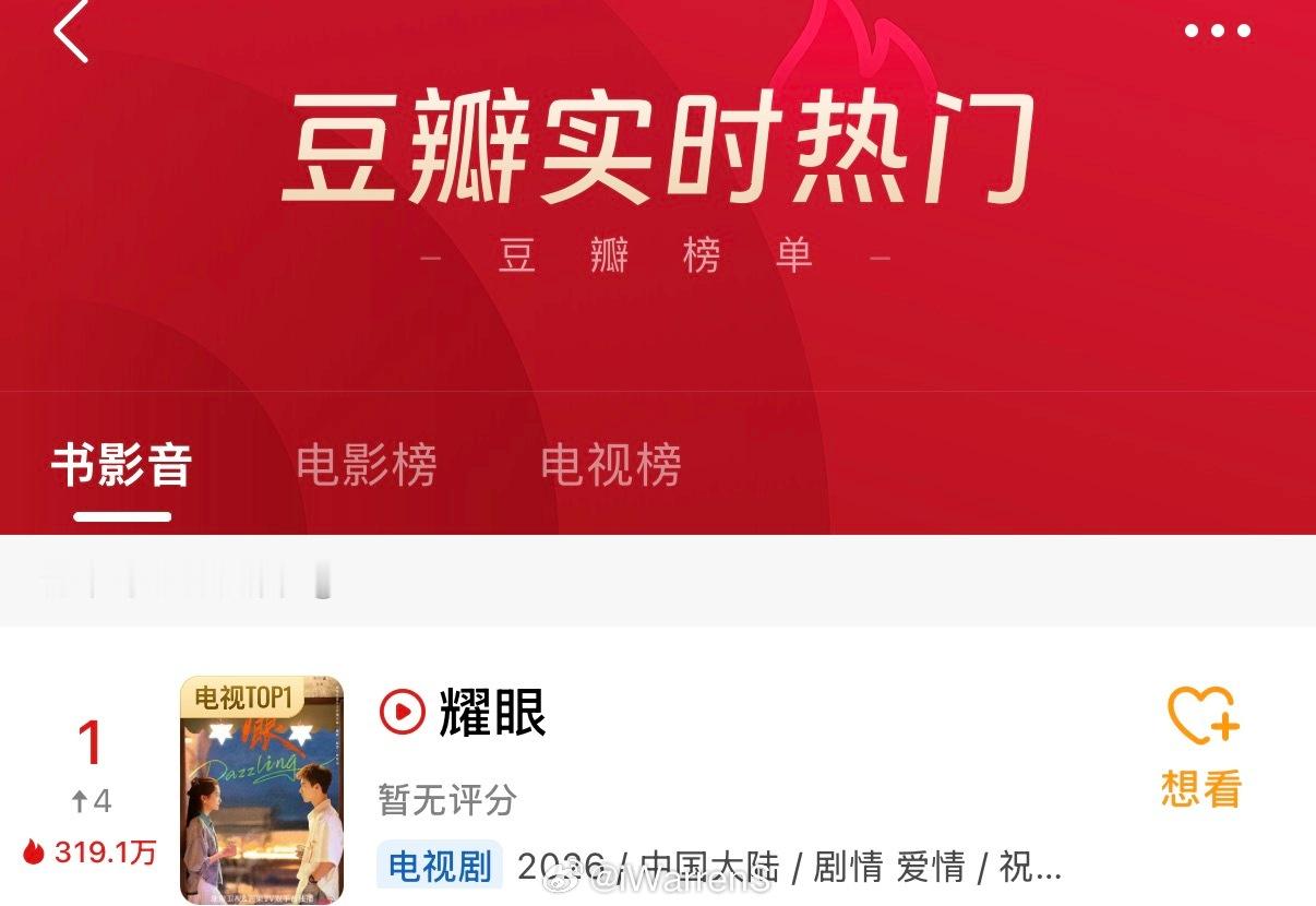 李昀锐新剧耀眼开播后直接登顶豆瓣实时热门第一了呀！小林新剧开局很不错呀！李昀锐半