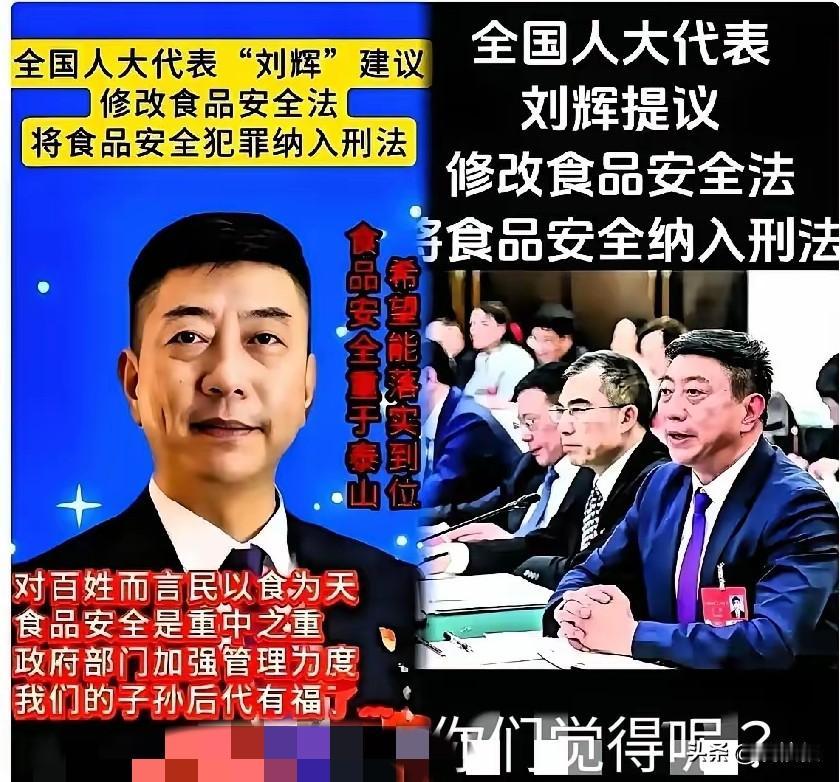 快讯！快讯！
全国人大代表刘辉
提出了一个令人瞩目的提案
他建议：食品安全纳入刑