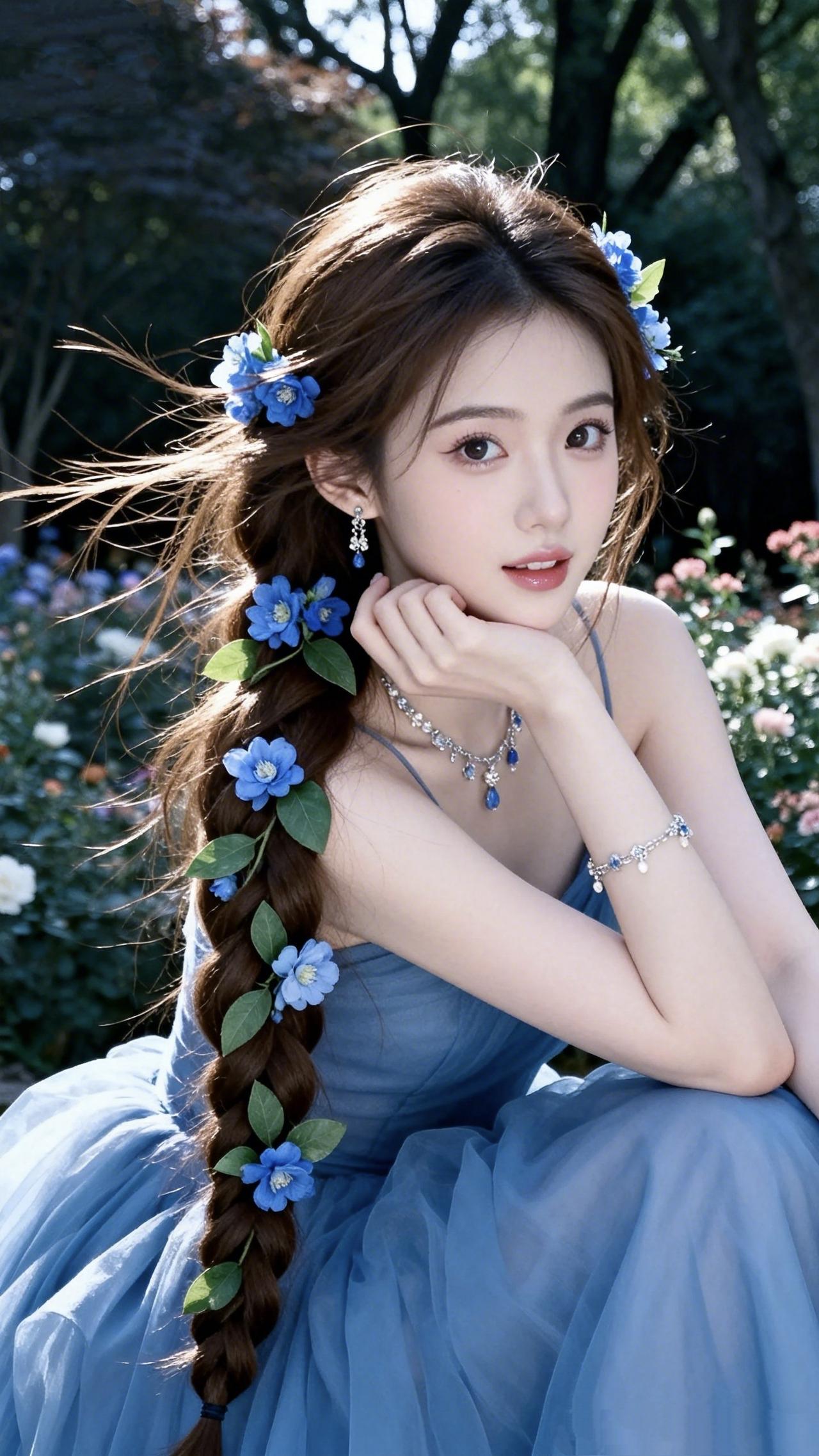 《蓝花辫》
 
风把春揉进发梢，
蓝花缀满长辫，
像把一整个初夏的晴朗，
都系在