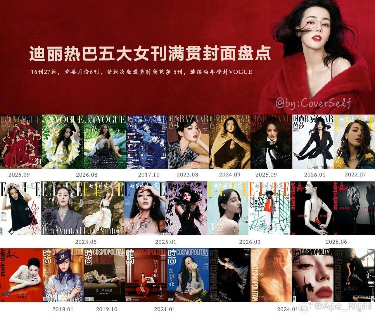 迪丽热巴五大女刊满贯封面盘点迪丽热巴五大女刊单人封面满贯 迪丽热巴五大女刊满贯封