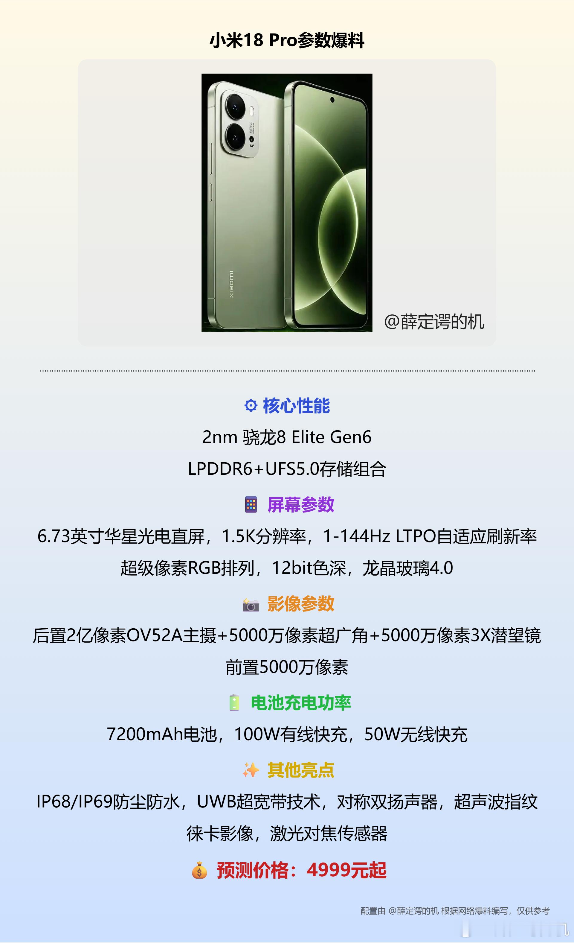 小米18 Pro参数爆料，这次终于上了2亿主摄，首发2nm第六代骁龙8至尊版PS