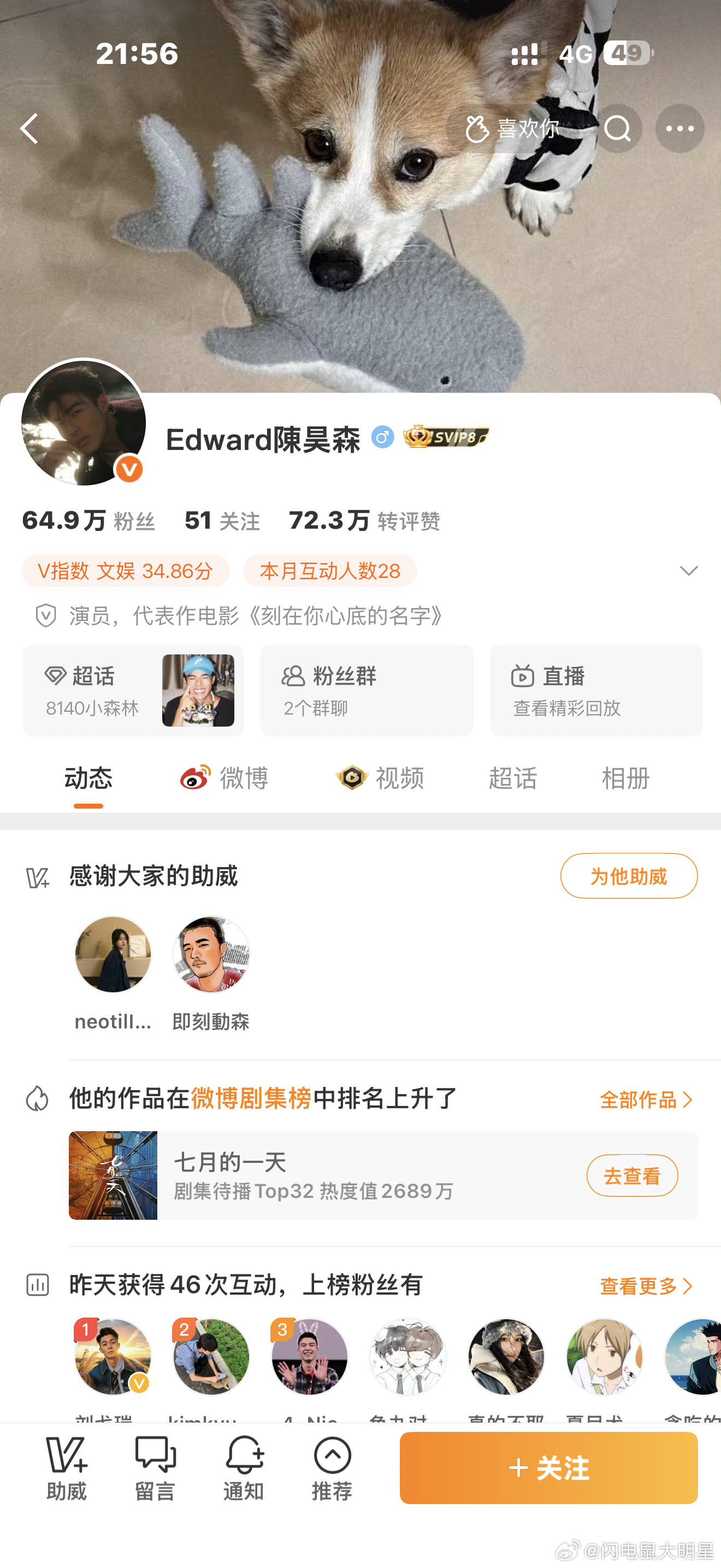 陈昊森承认与兰西雅恋爱兰西雅陈昊森微博主页极致反差🈶 