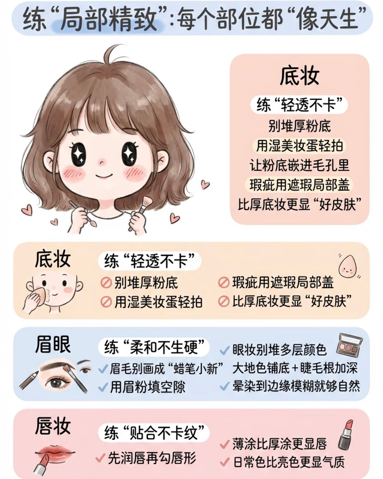 女生化妆要多练，图片里有详细分享，姐妹们快来抄作业～ 