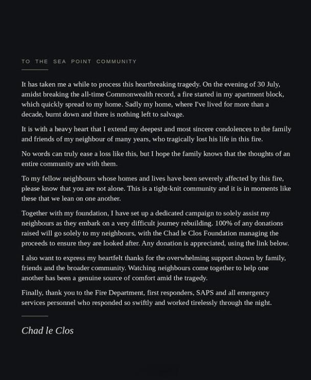 小南非Chad le Clos在英联邦运动会成为奖牌最多选手同时家中遭遇重大火灾