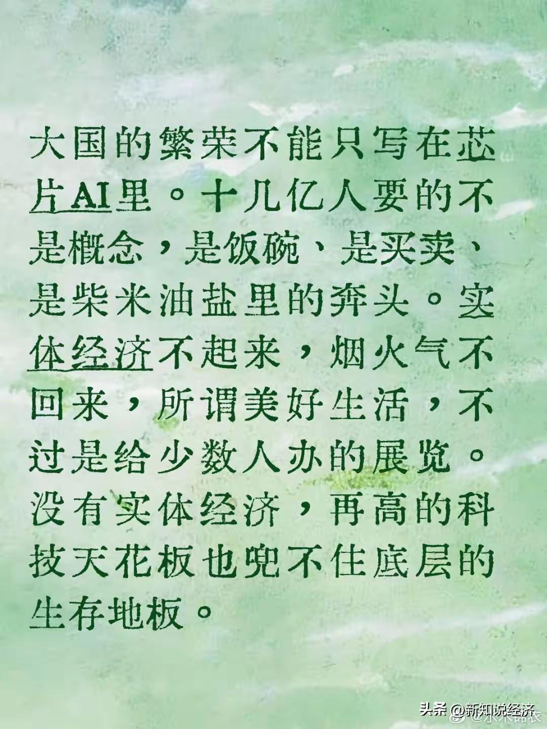这句话说的非常对，大国的繁荣不能只写在芯片、AI里，更要写进油盐酱醋里，体现在每