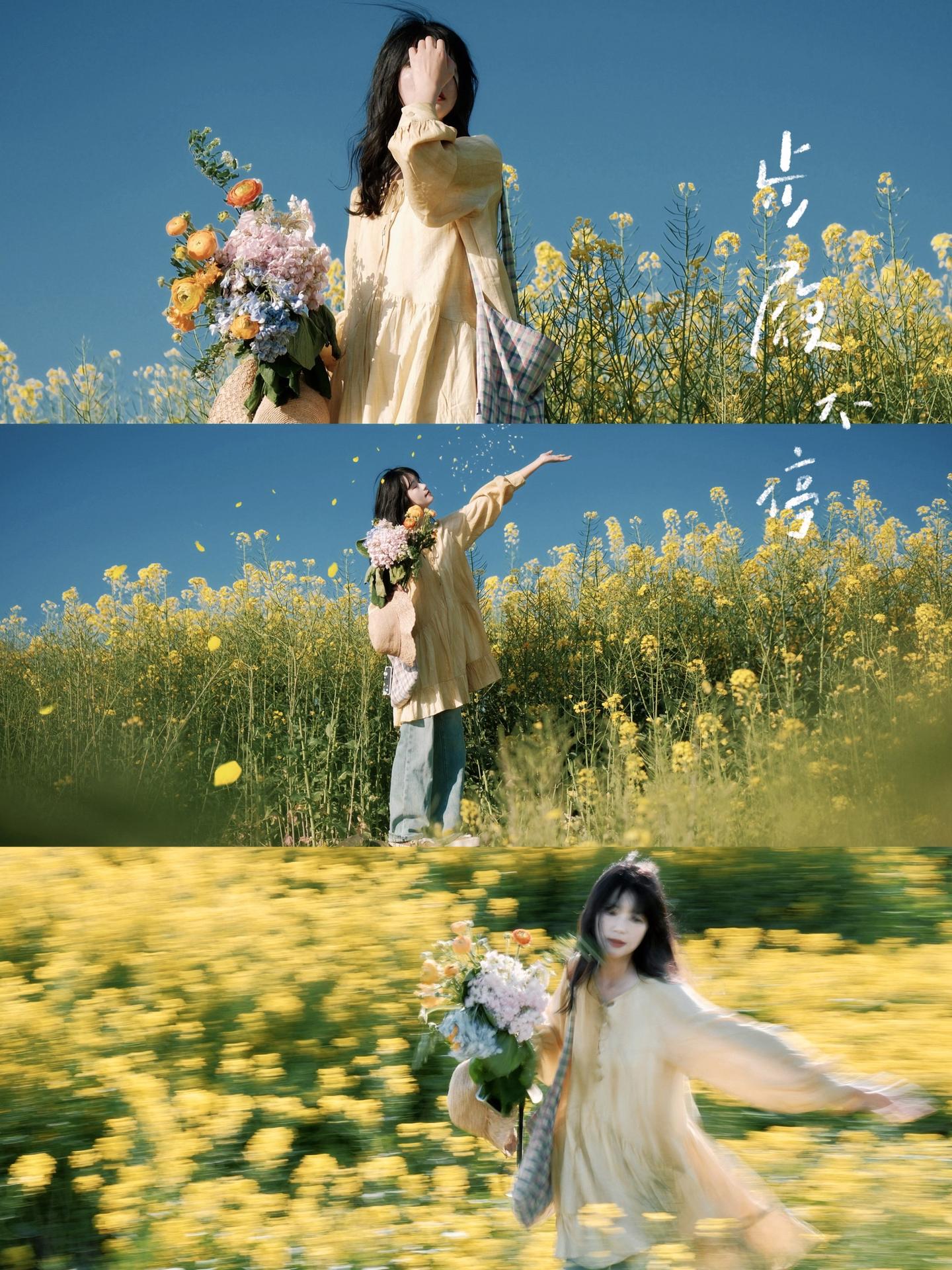 油菜花田拍出文艺胶片风。赶上了油菜花的尾巴