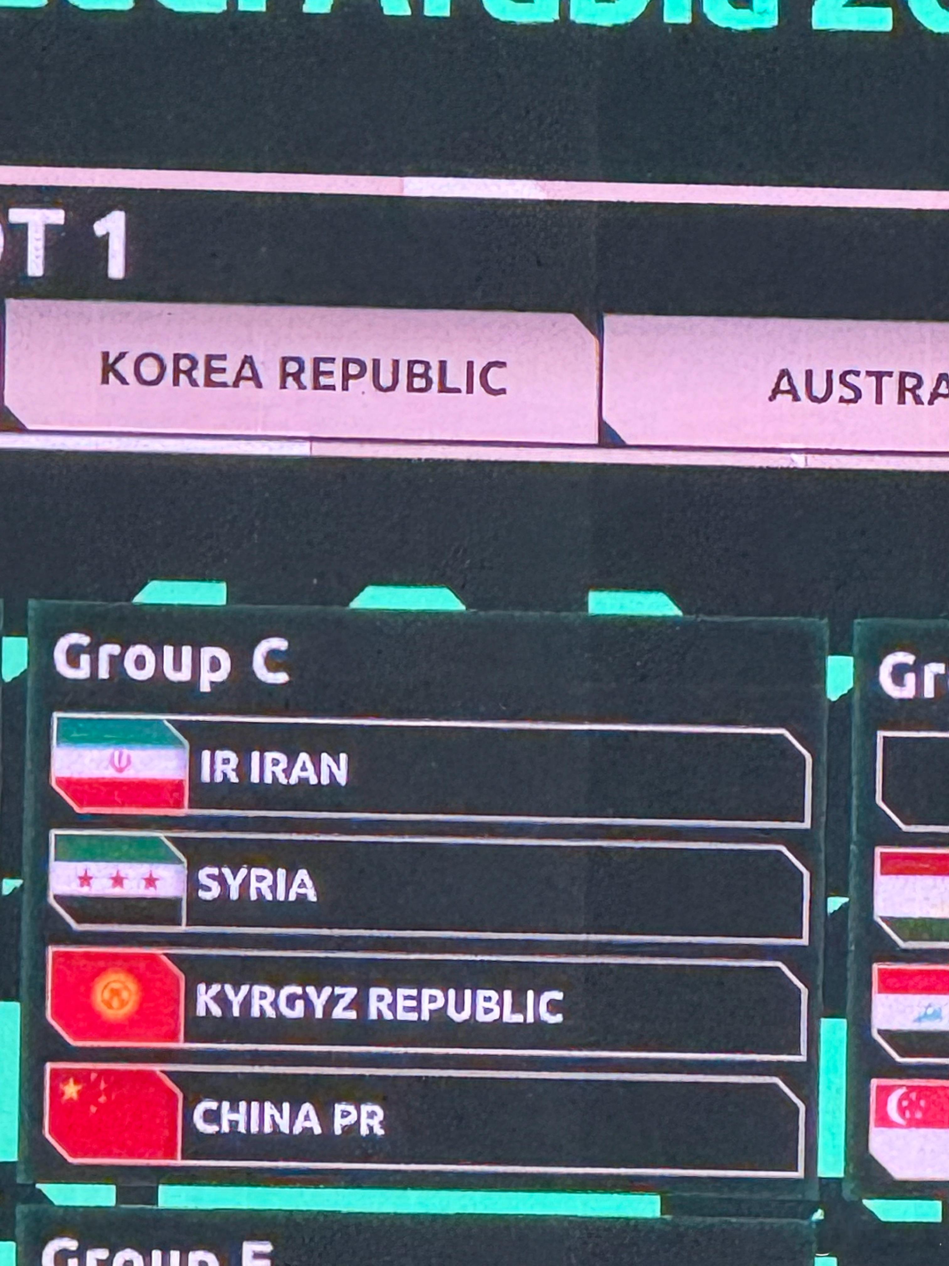 国足亚洲杯国足 中国队对手：伊朗、叙利亚，吉尔吉斯