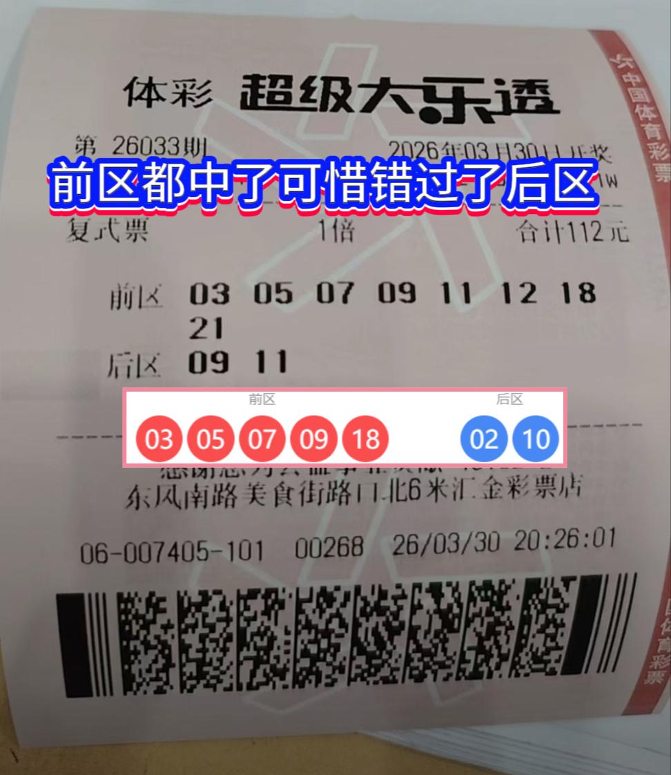 差一步大奖！大乐透26033期彩友命中5+0斩获7400元

在体彩超级大乐透2