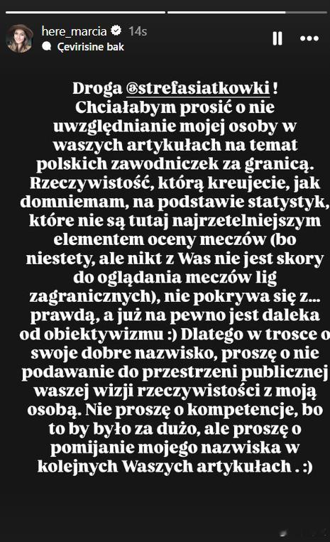 国际排坛动态效力于艾登都会的波兰球员马蒂娜·格拉伊贝尔向波兰主流排球媒体人Str