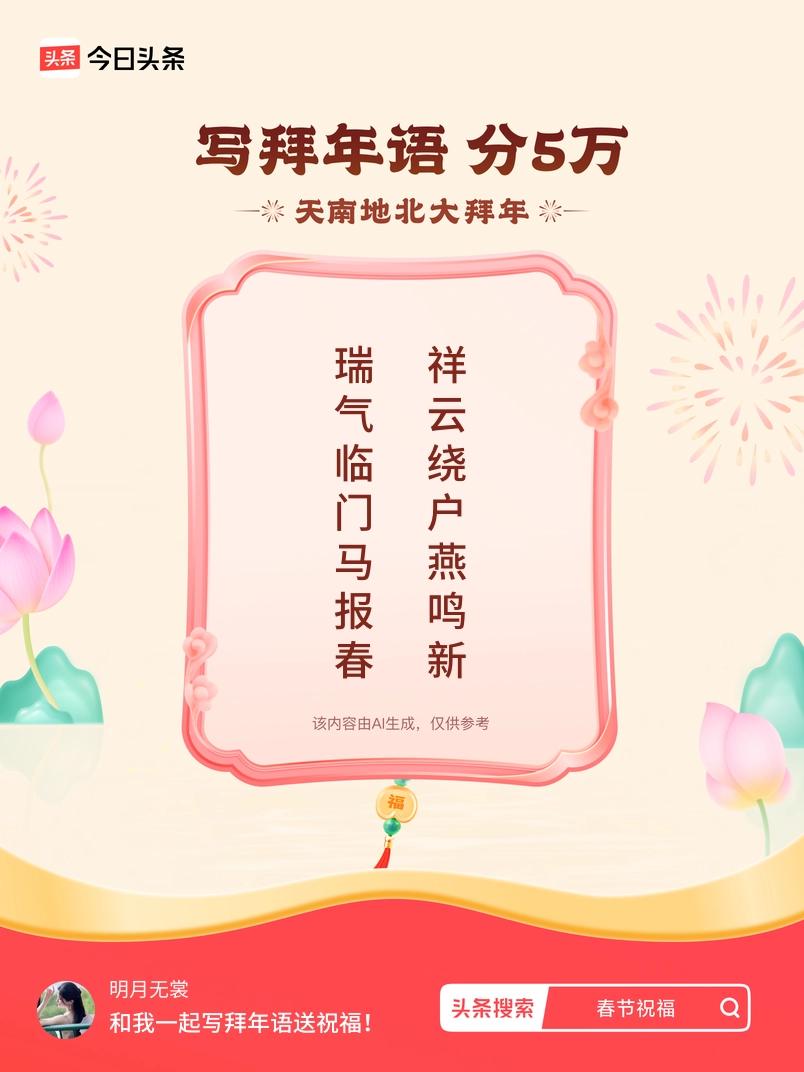 写拜年语送祝福新春拜年送祝福！我的祝福是：“瑞气临门马报春，祥云绕户燕鸣新”！快