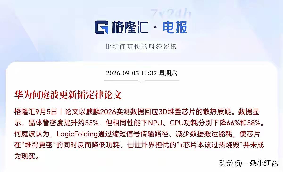 华为何庭波更新韬定律论文，9月5日，华为半导体业务总裁何庭波在中科院预发布平台更