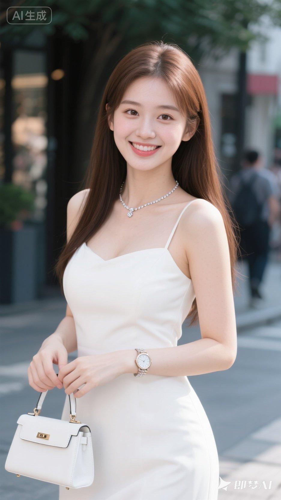 夏日清新穿搭，优雅白裙与珍珠项链的完美搭配，尽显温柔与自信！🌞👗💎