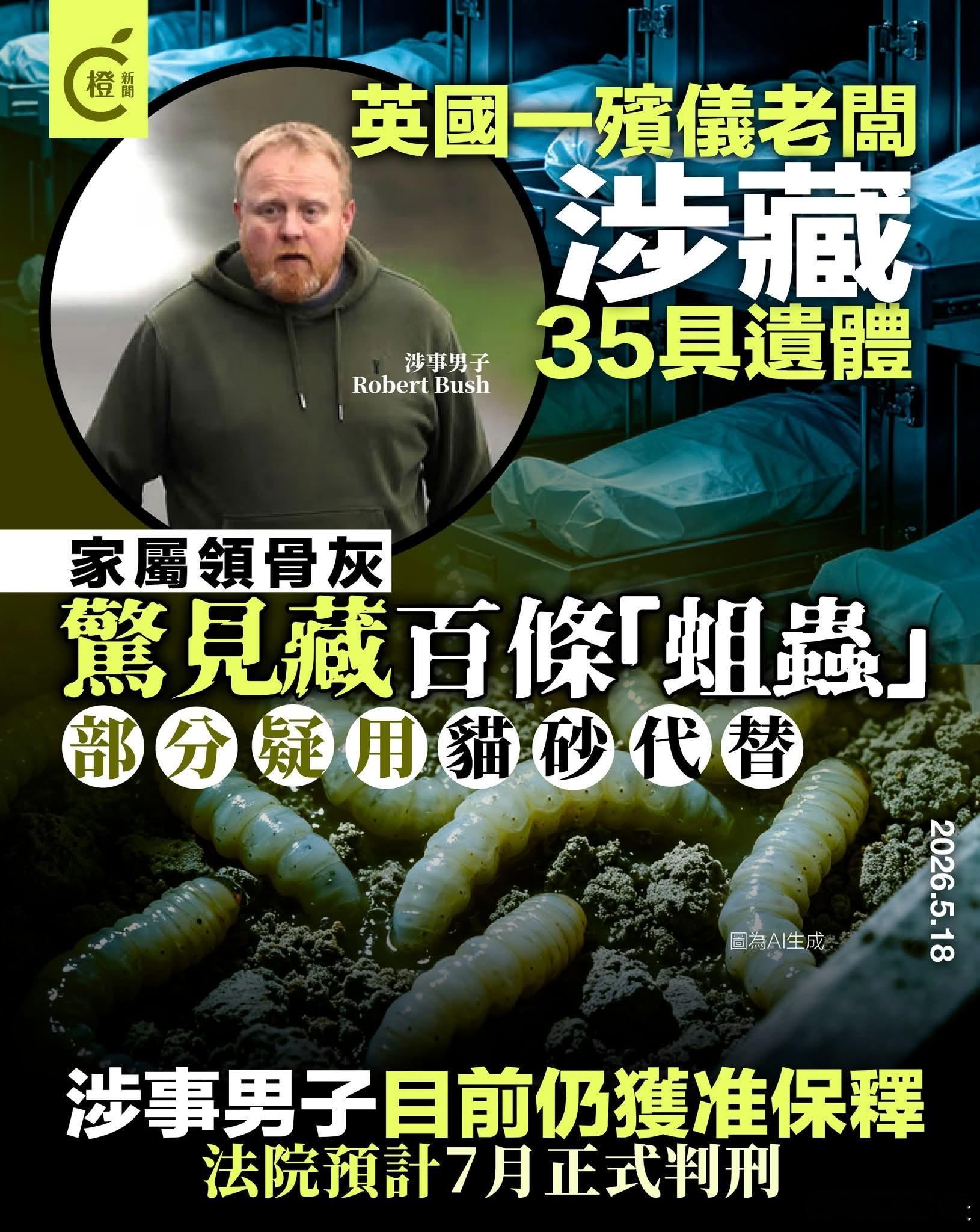 殡仪老板盗窃35具遗体，用猫砂代骨灰英国一间殡仪公司负责人Robert Bush