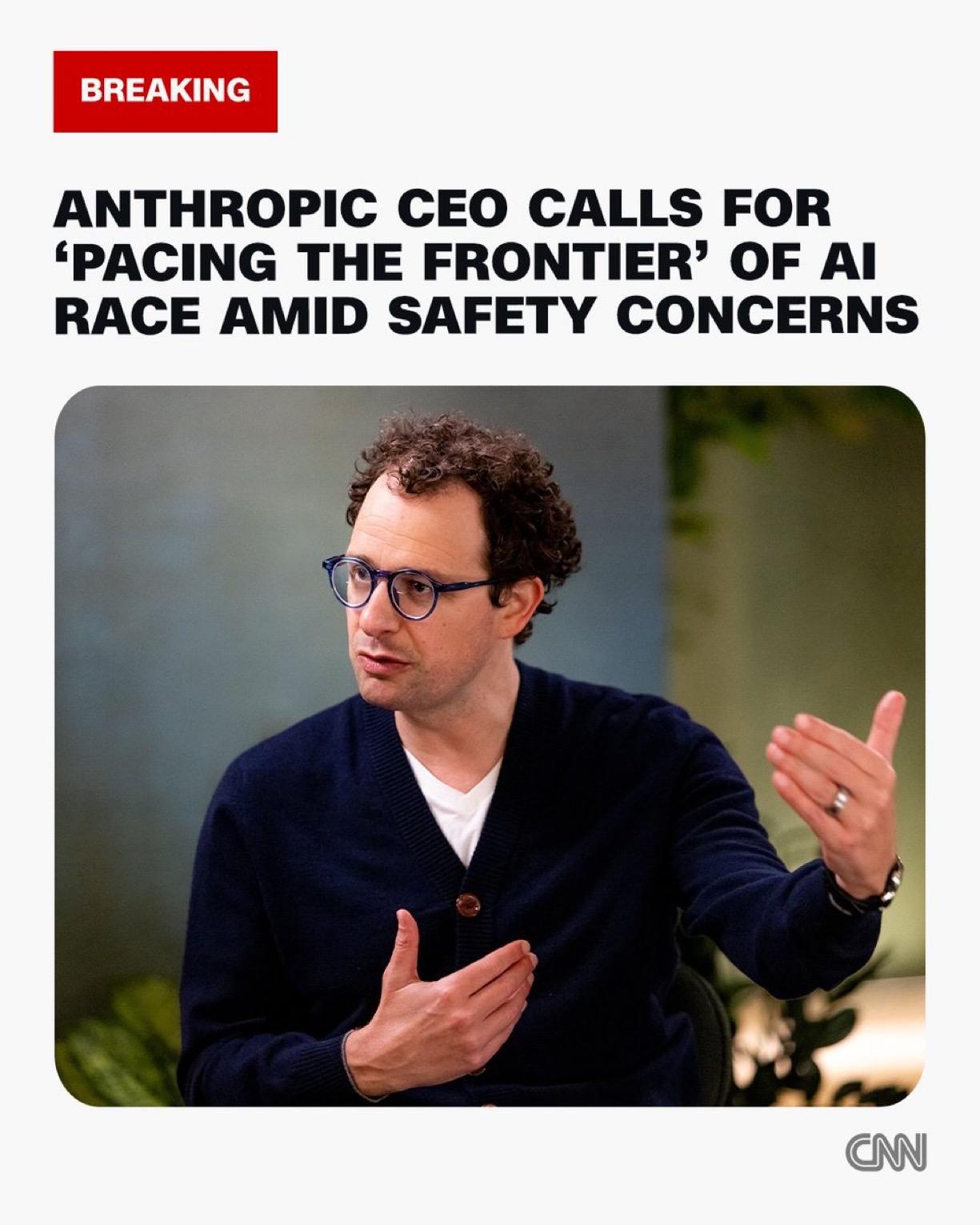 Anthropic 首席执行官呼吁放缓人工智能开发竞赛，并承认人们可能失去对这项