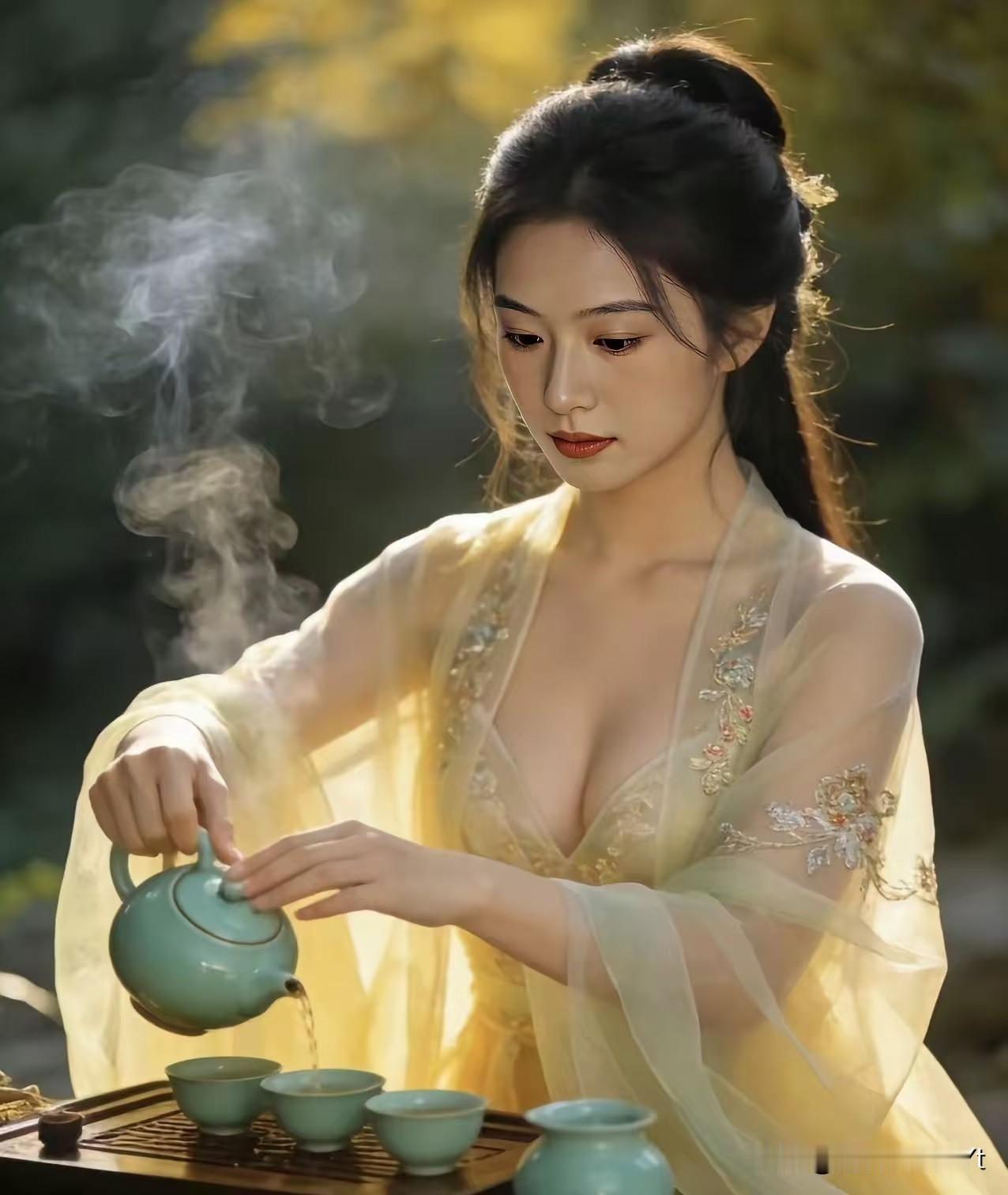 鹧鸪天·煮茶
 
一缕晴光落鬓边，
轻黄衫子映春烟。
青瓷注得茶香软，
素手分来