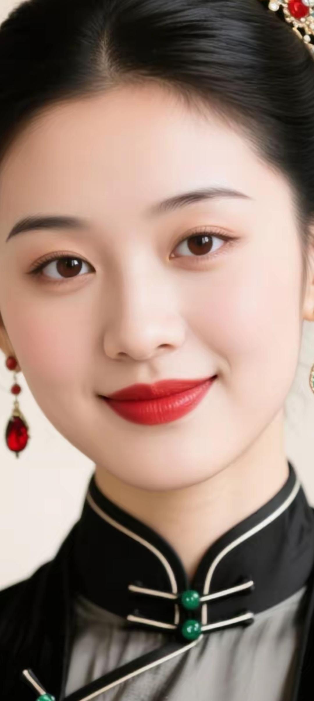 古典优雅，红唇绿珠，东方美人。