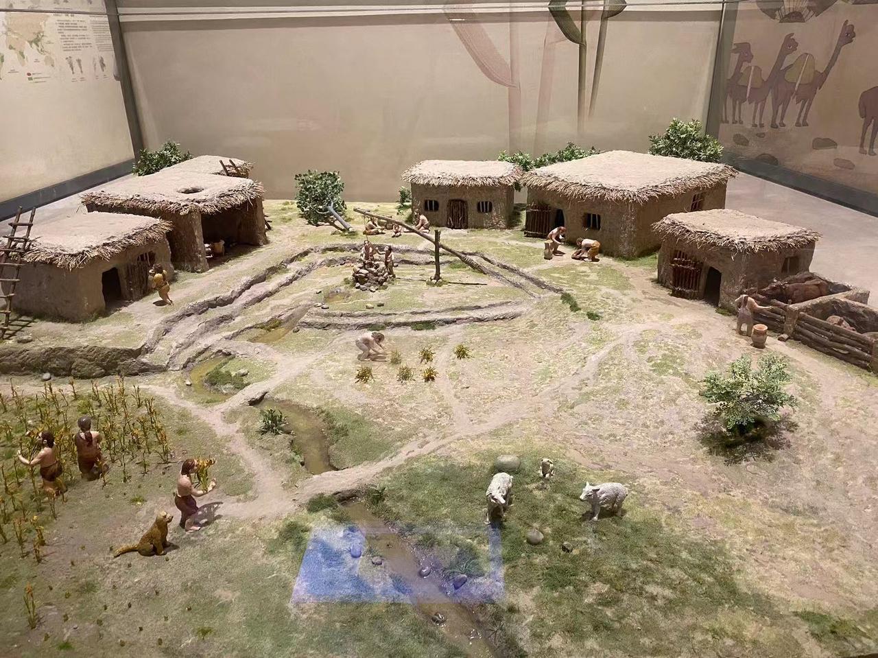 站在史前聚落模型前，突然觉得几千年前的烟火气和现在也没差嘛，种地、养畜、守着小房
