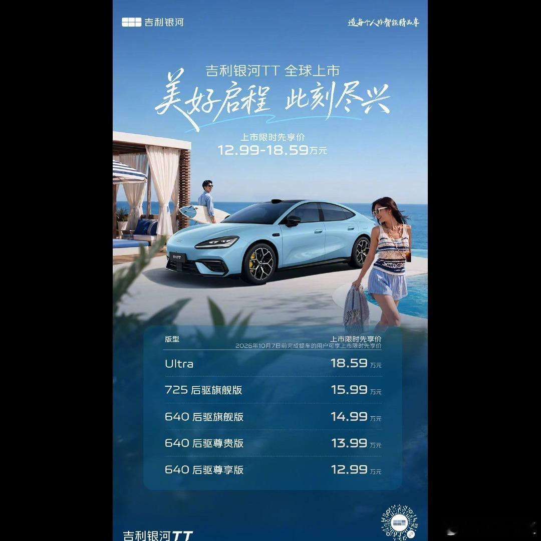 🚗 吉利银河TT这波定价是真敢，12.99万起给到5米级C级纯电轿跑，800V