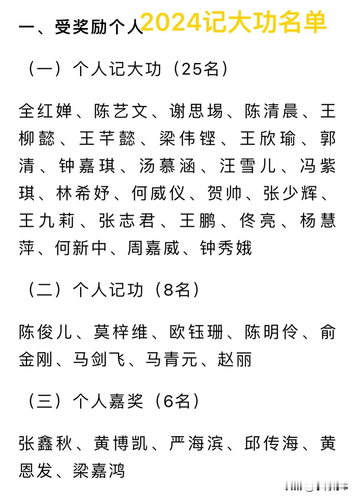图1️⃣是2024年记大功名单，图2️⃣是2023年的，可以看到全红婵连续两年被
