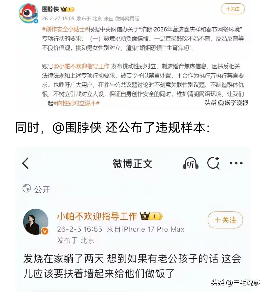 这女的被禁言确实活该。这个人确实是擅长搞挑拨对立。
她说什么发烧在家躺了两天，想
