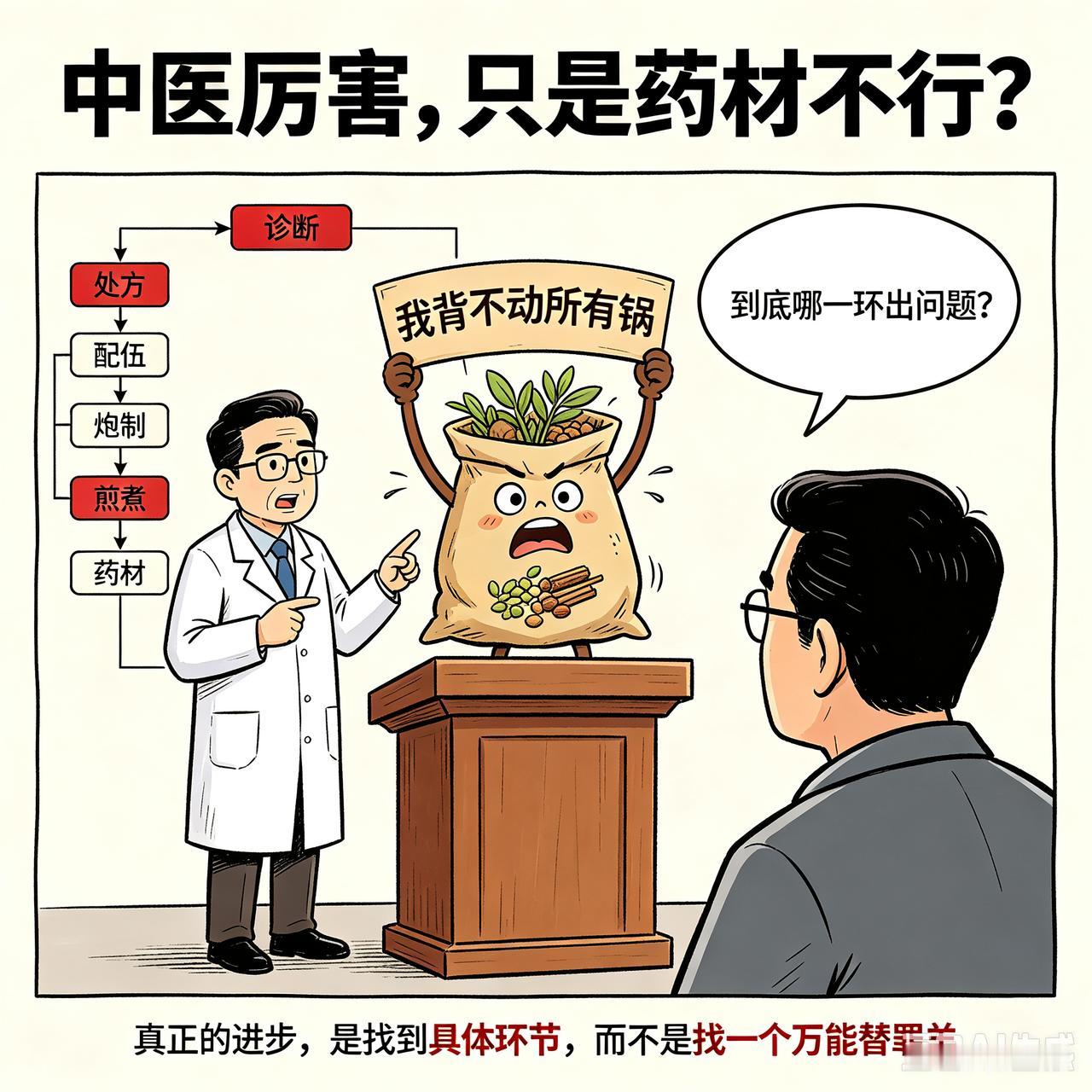 “中医很厉害，只是现在的中药材不地道”，这种说法是一块无用的遮羞布。
     