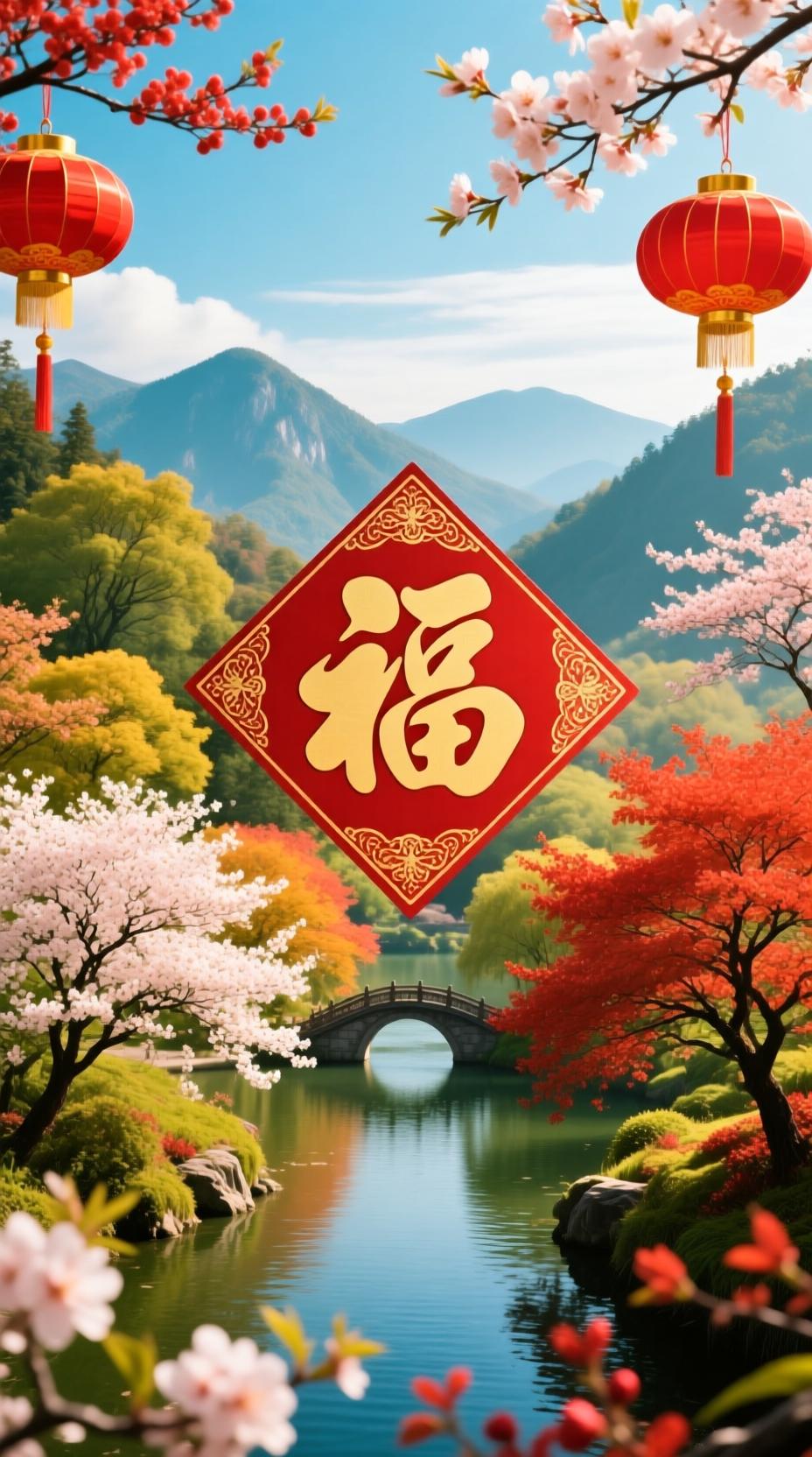 下联：春夏秋冬逢福运