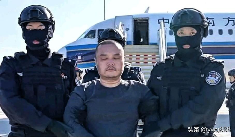 周三，一名现年41岁的李雄剃着光头，戴着手铐，被警方押送下南方航空公司的飞机。