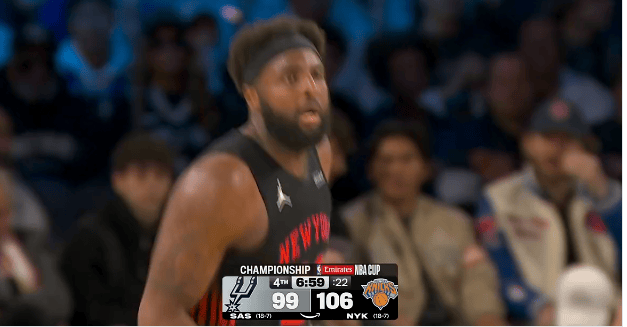 米罗前场板补篮再打进领先7分，已经抢下15个篮板10个前场板