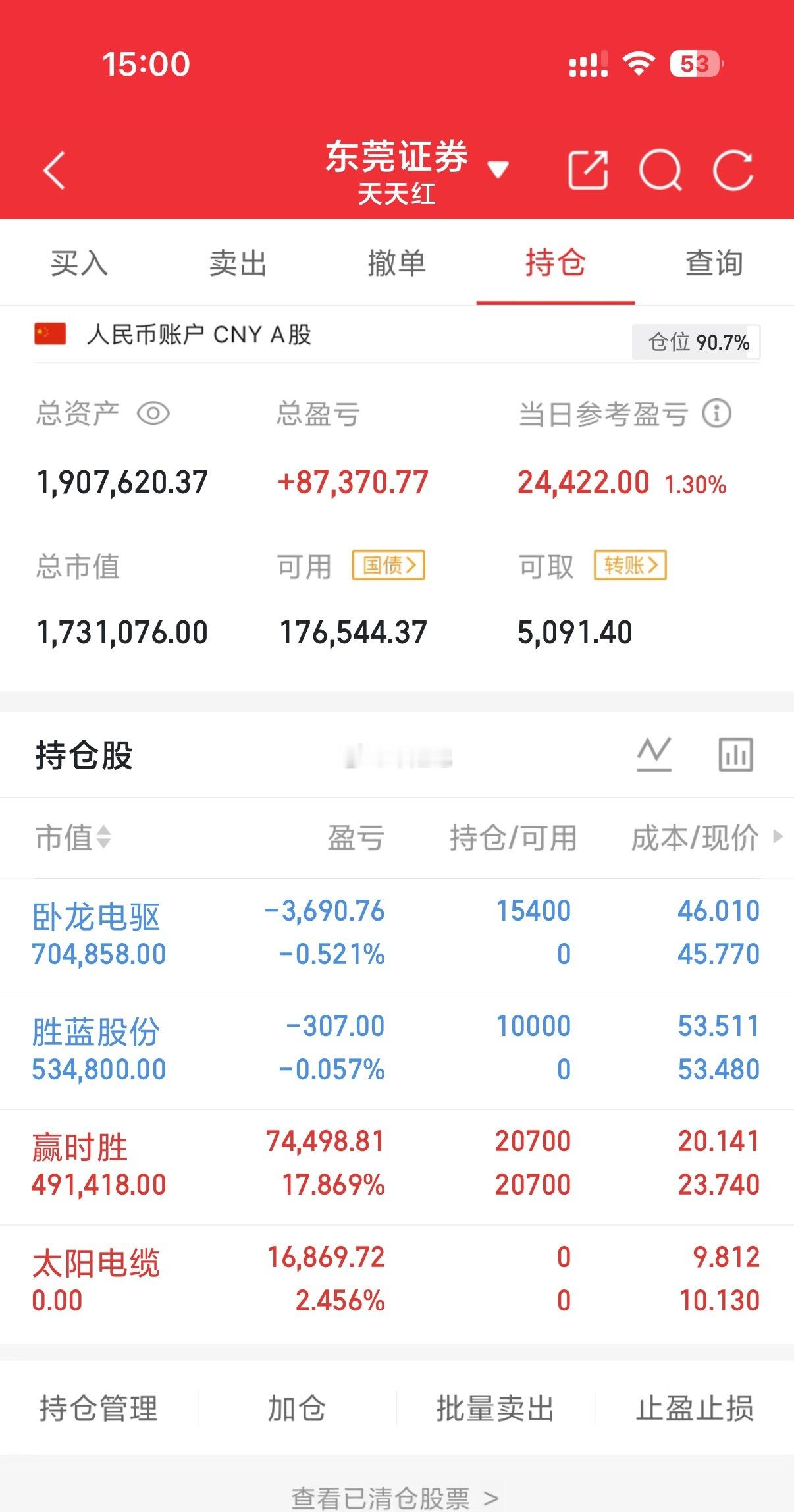 100w本金记录到300w（第152天)今日持仓票：赢时s、卧龙dq、胜蓝gf今