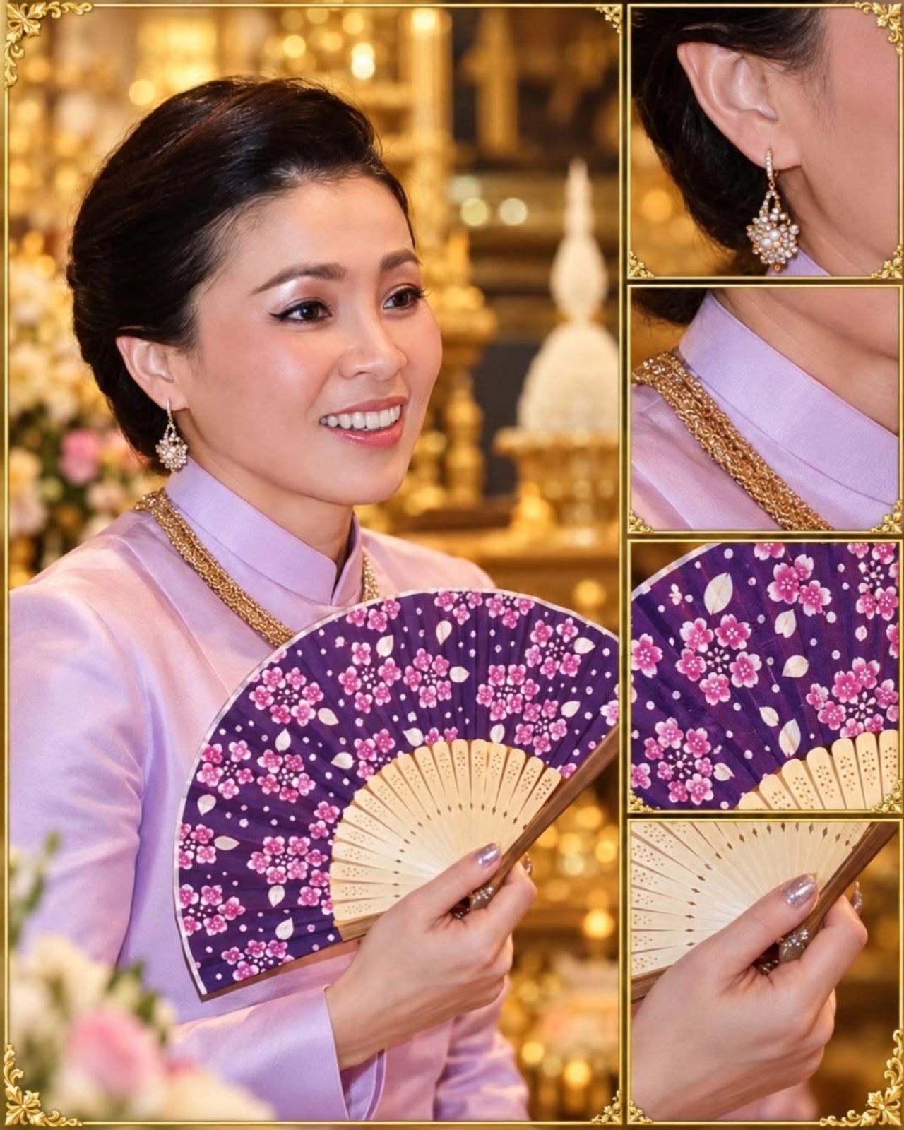 苏提达一袭粉裙好嫩，搭配折扇仙气飘飘
苏提达王后这扇子造型真的太美了！你看扇面上