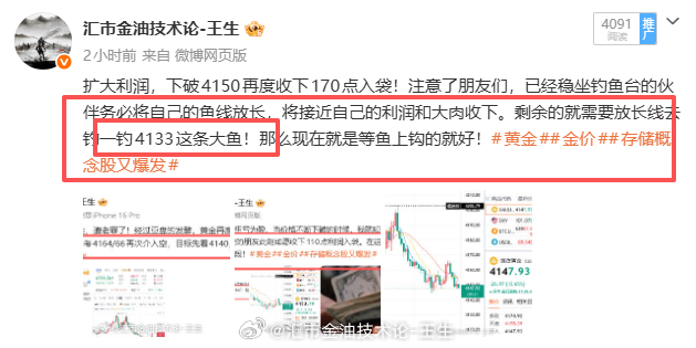 迂回战术，稳坐钓鱼台的4164/65空单步步紧逼4133目标。经历漫长的下探，触