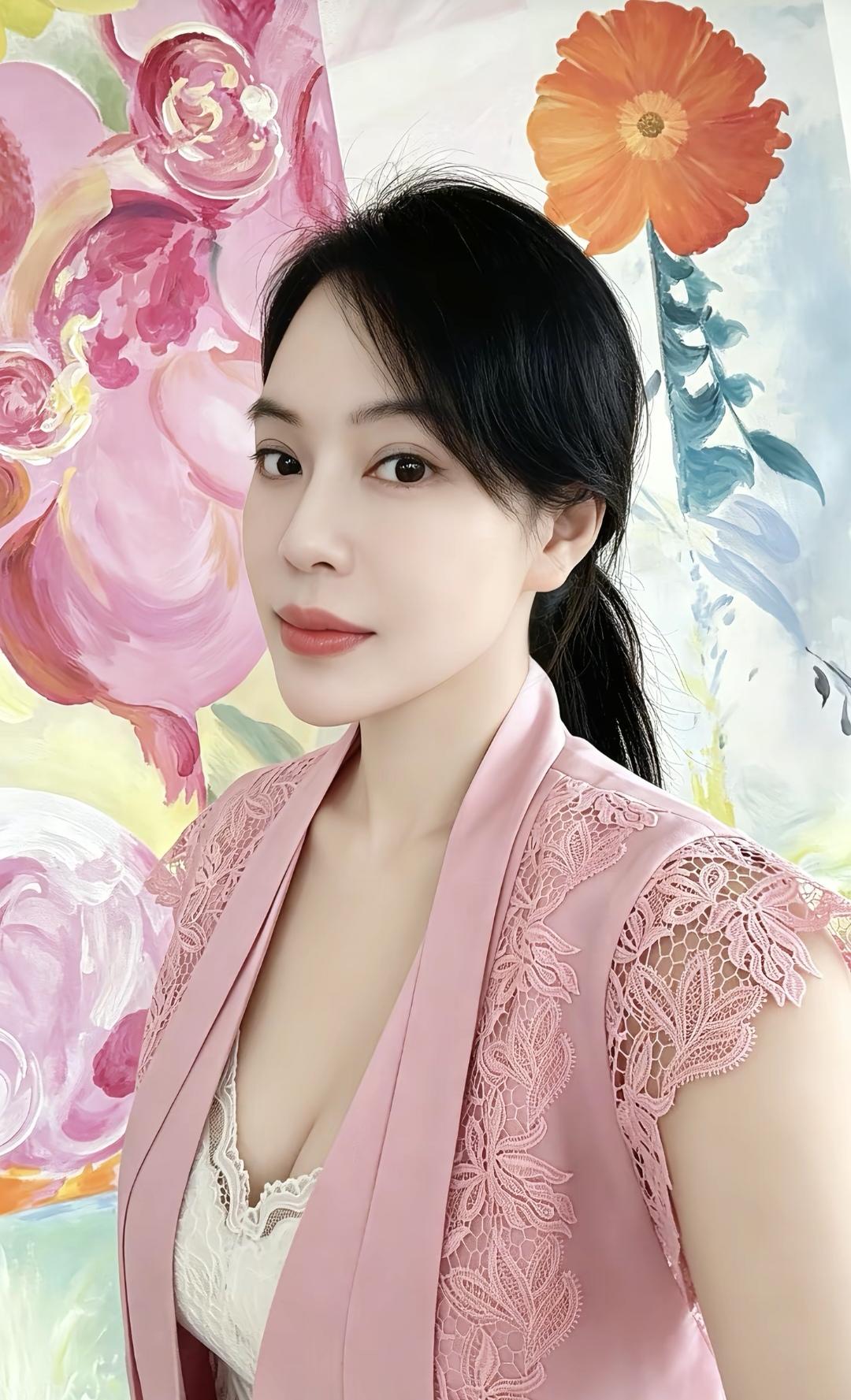穿粉色蕾丝外套的漂亮姑娘。