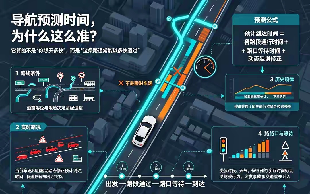 你有没有被导航“拿捏”过？为什么导航总是能够很准的算到你的行程时间。其实是因为，