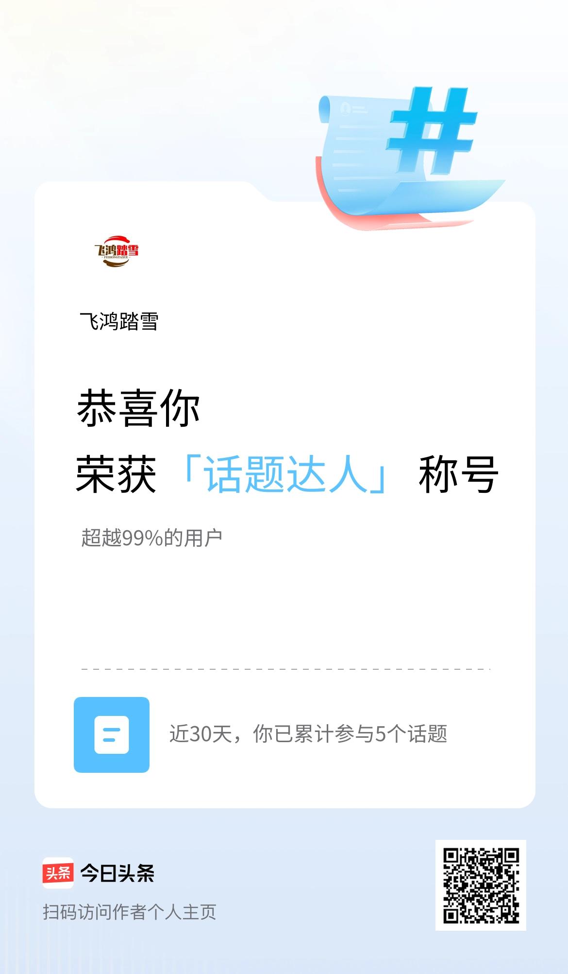 我在头条获得「话题达人」称号