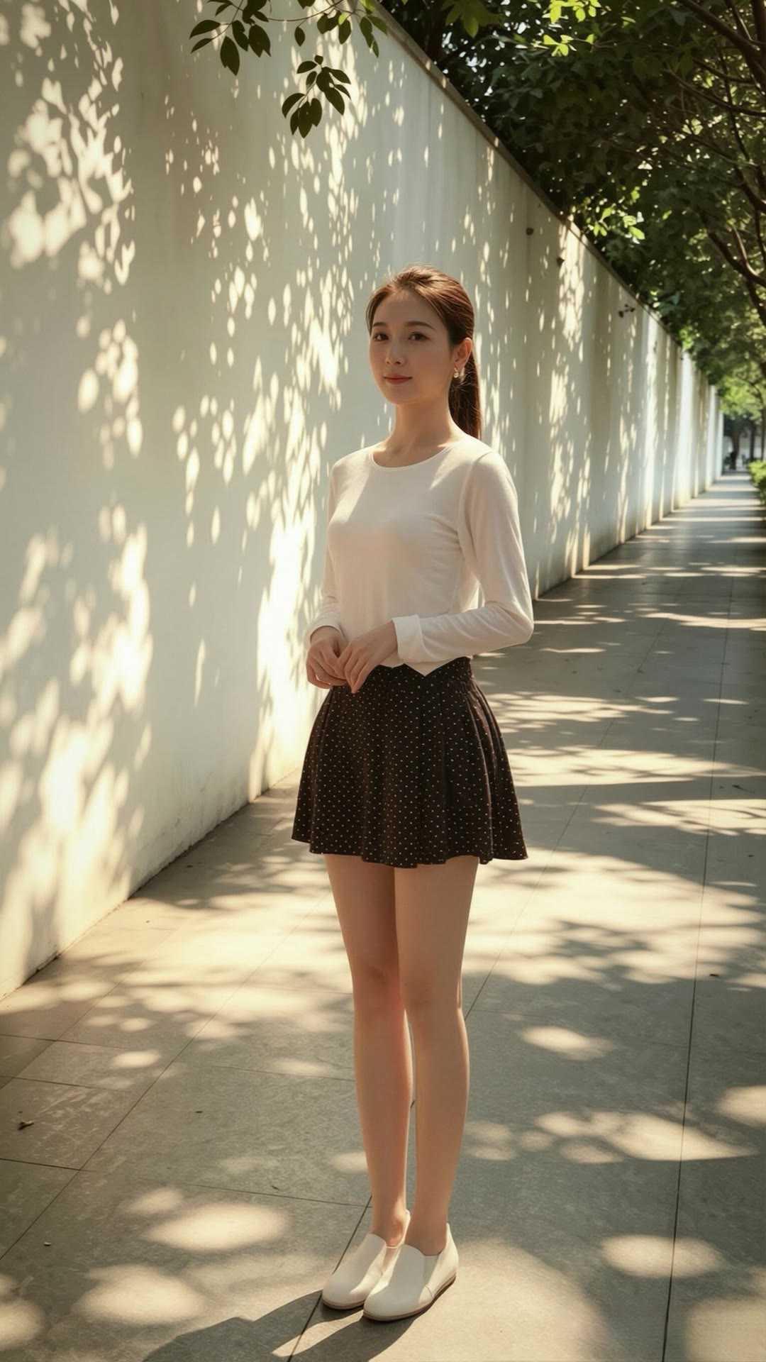 清爽减龄夏日日常穿搭，基础白色长袖上衣柔和亲肤，版型修身不紧绷，防晒又百搭。搭配