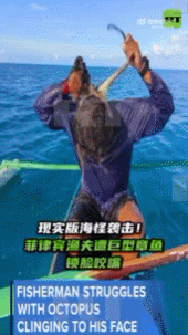 【现实版海怪袭击！菲律宾渔夫遭巨型章鱼锁脸咬嘴】
近日，据英国《太阳报》报道，在