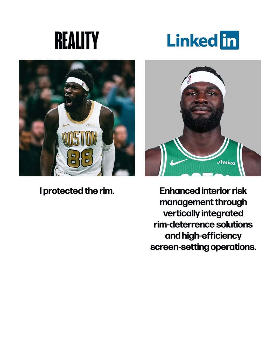 现实版：我保护了篮筐。简历版：通过护框威慑与高质量掩护执行强化内线防守体系，同时