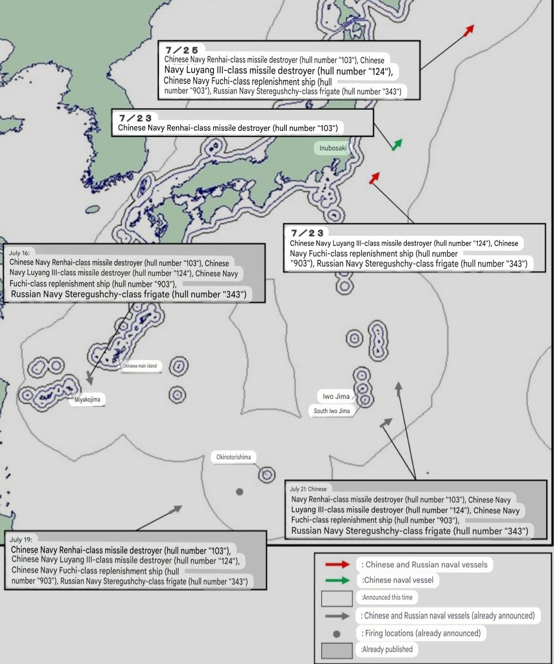 中国海军在西太平洋地区自由航行，其中103编队已经去到北海道附近了 