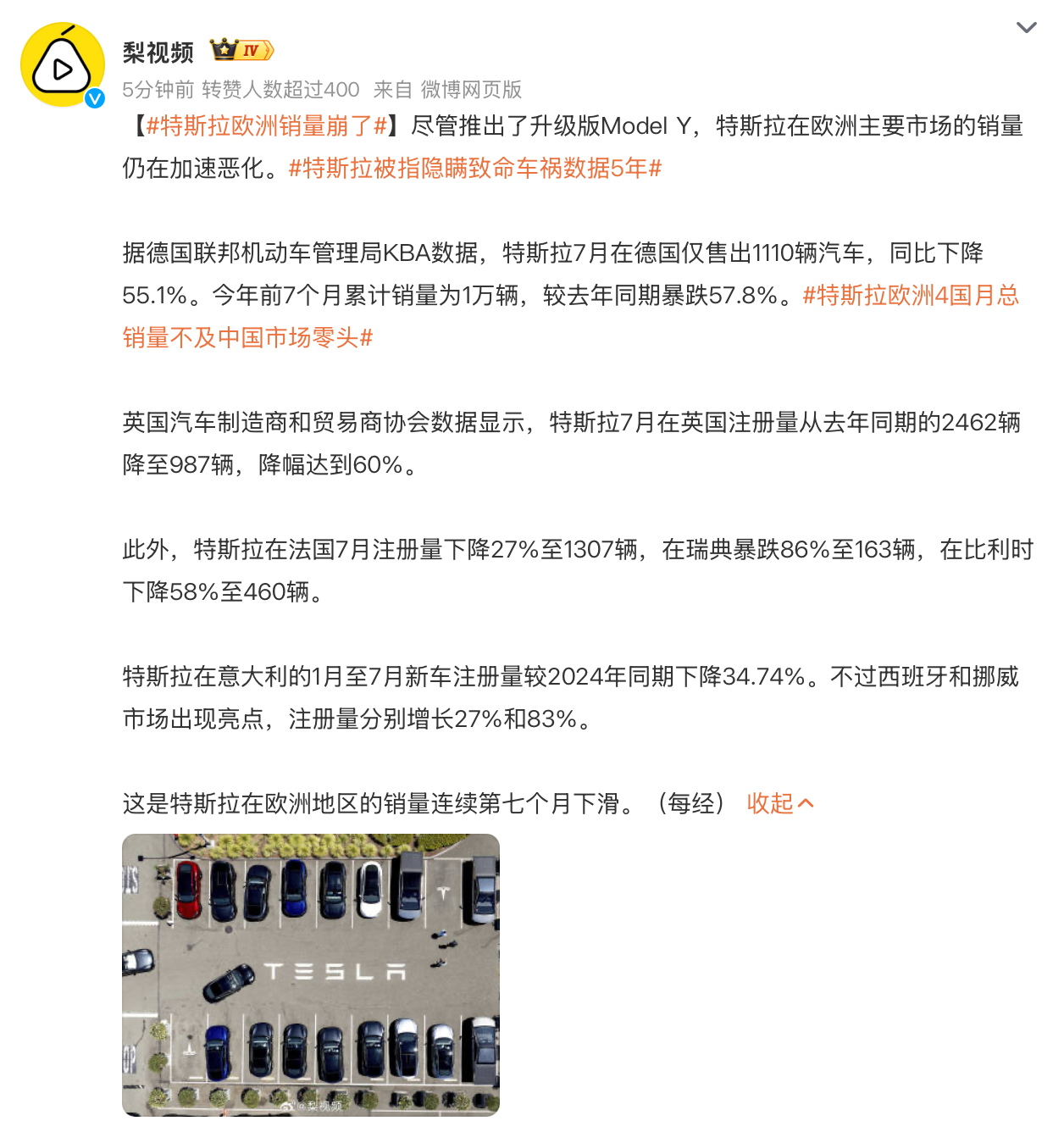 特斯拉欧洲销量崩了 ？问题不大，只是欧洲而已，其他地区，特斯拉还是有很多地方卖得