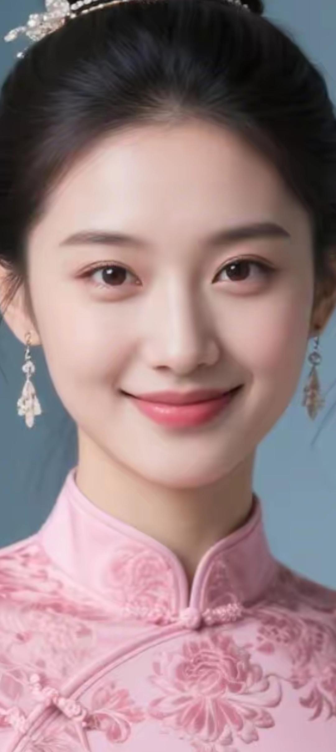 温婉优雅的东方美人，粉色旗袍尽显古典韵味。