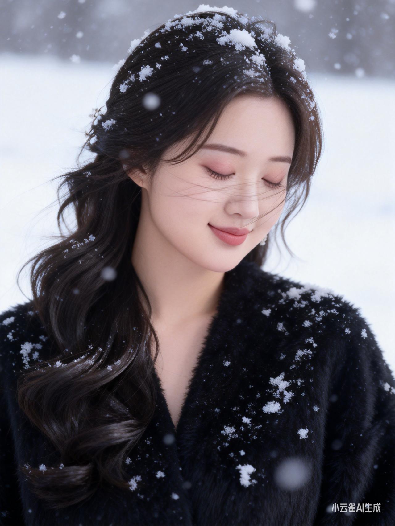 雪落眉间笑，风拂发梢柔。