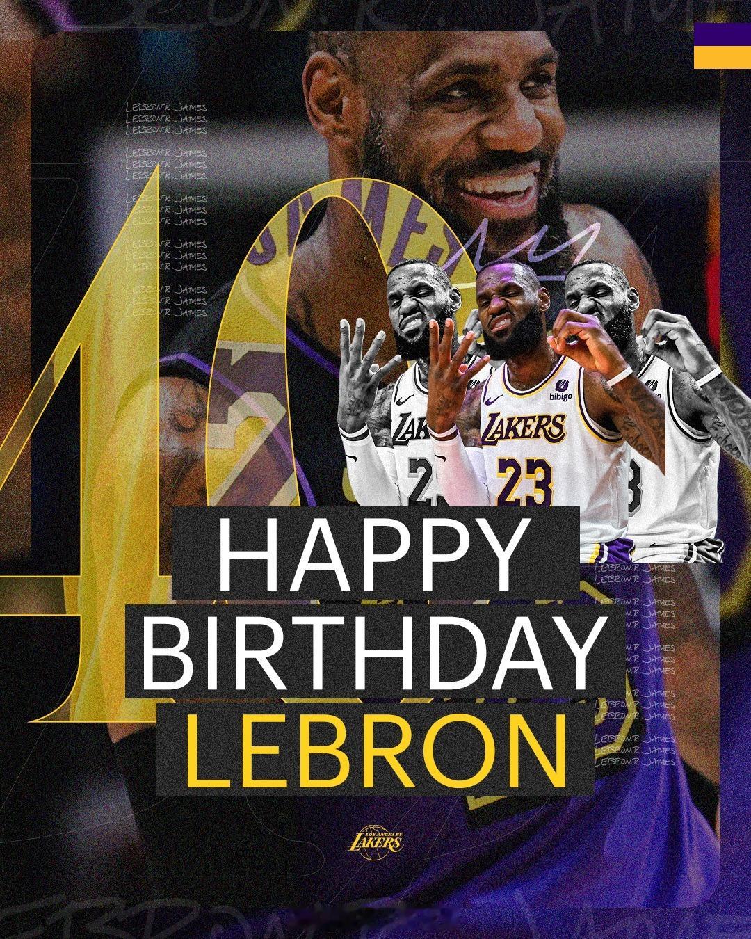 湖人官方发图：祝贺詹姆斯成为四旬老汉 